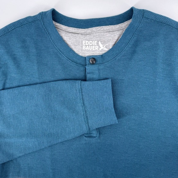 Eddie Bauer Other - Eddie Bauer Mens Henley Shirt Large Blue Waffle Knit Thermal Long Sleeve Cotton
